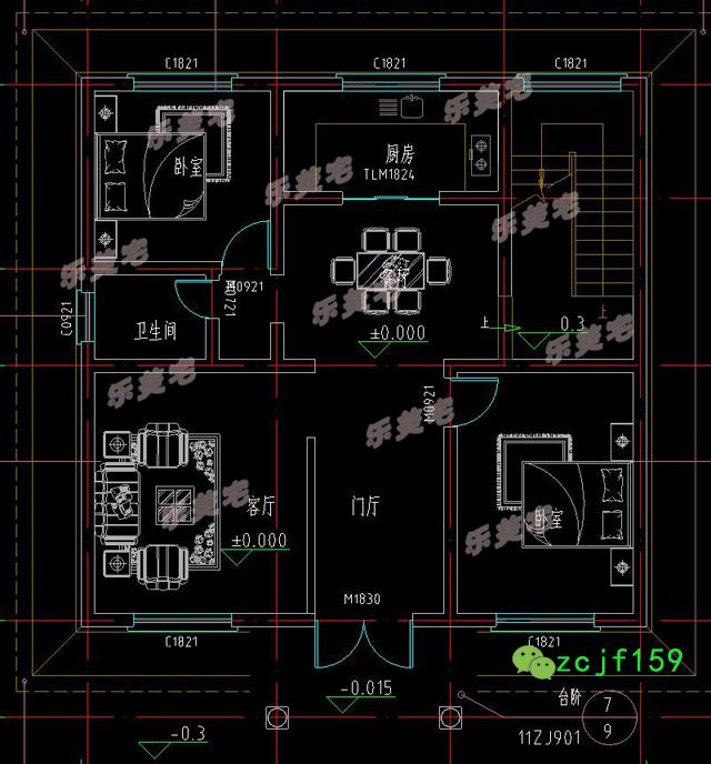 三層帶露臺(tái)別墅設(shè)計(jì)圖，1帶車庫(kù)層2外觀清新！