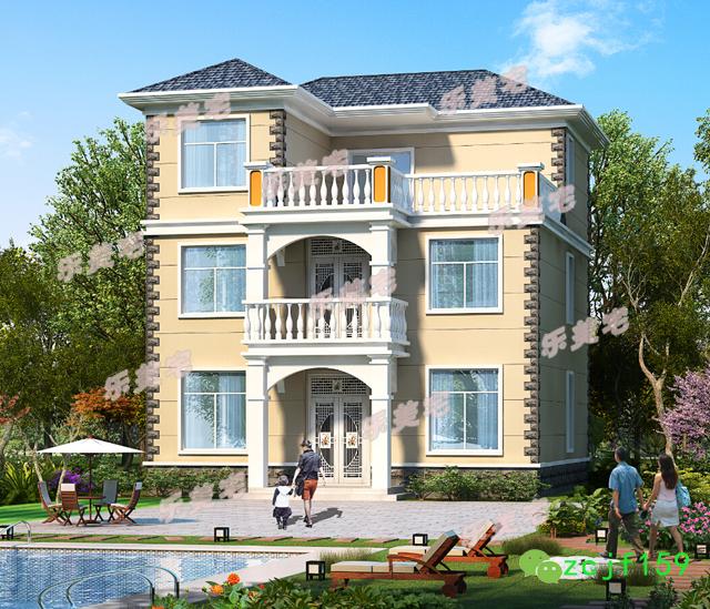 三層帶露臺(tái)別墅設(shè)計(jì)圖，1帶車庫(kù)層2外觀清新！