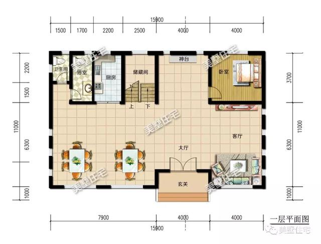 二層新中式別墅設(shè)計圖，內(nèi)設(shè)神臺，有品位還接地氣