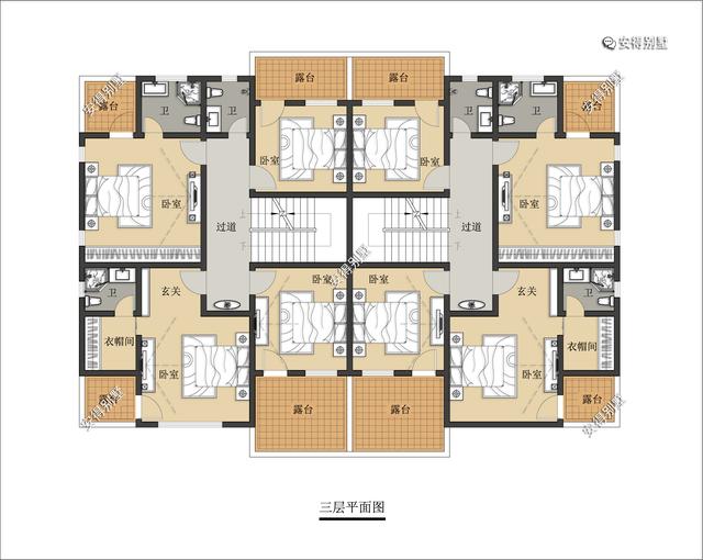 4層兄弟雙拼別墅設(shè)計(jì)圖，新中式建筑挑空大客廳設(shè)計(jì)，經(jīng)典霸氣！