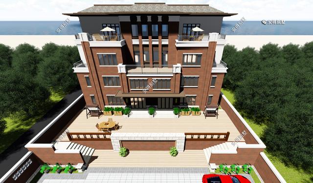 4層兄弟雙拼別墅設(shè)計(jì)圖，新中式建筑挑空大客廳設(shè)計(jì)，經(jīng)典霸氣！