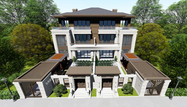 新中式的雙拼別墅設(shè)計(jì)圖，建筑造型盡顯高端，兄弟這樣建房才叫豪宅。