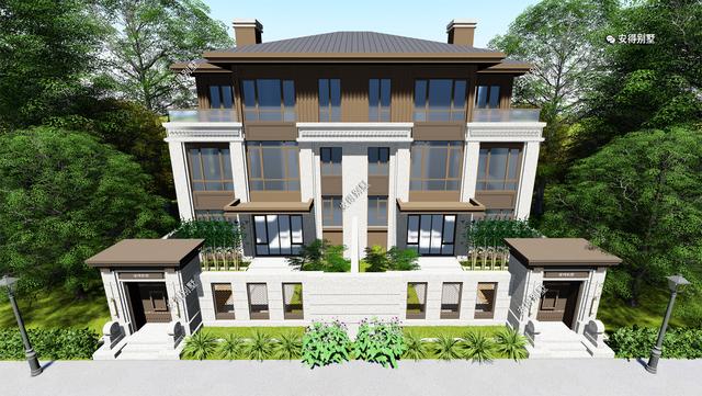 新中式的雙拼別墅設(shè)計(jì)圖，建筑造型盡顯高端，兄弟這樣建房才叫豪宅。