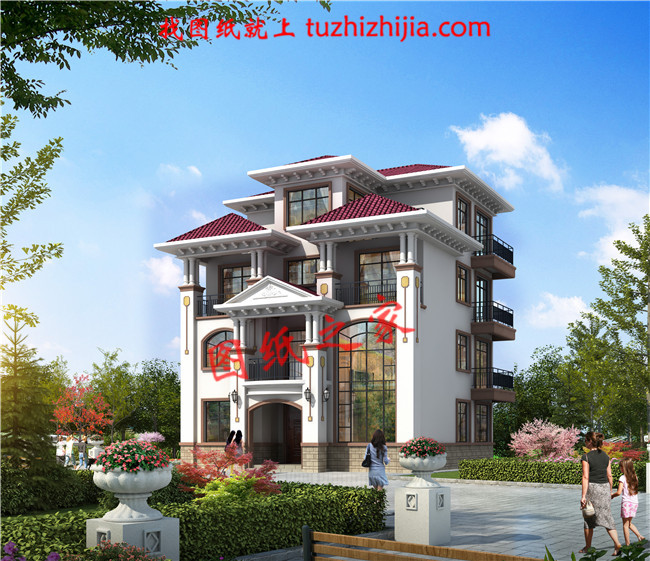 最新款農(nóng)村四層別墅設(shè)計圖紙戶型圖，帶挑空客廳