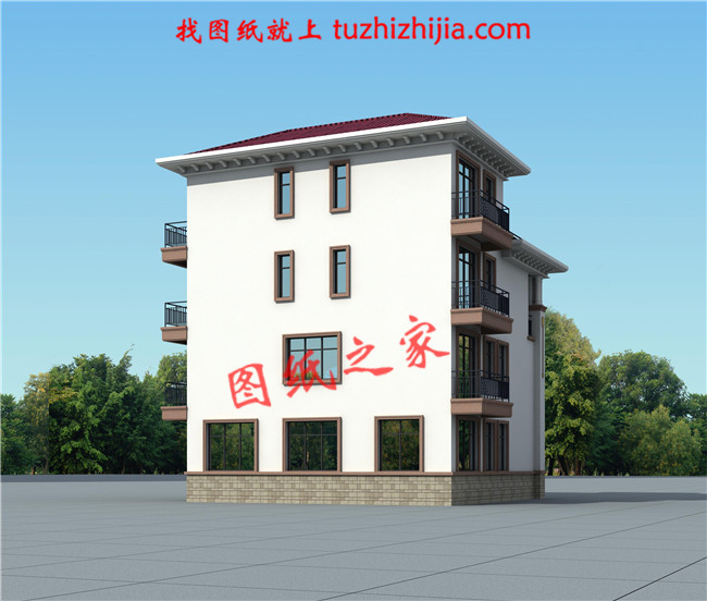 最新款農(nóng)村四層別墅設(shè)計圖紙戶型圖，帶挑空客廳