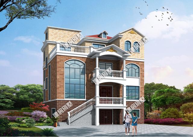 三層別墅設計圖，12.8x15.1帶架空層，室外樓梯全村第一家！