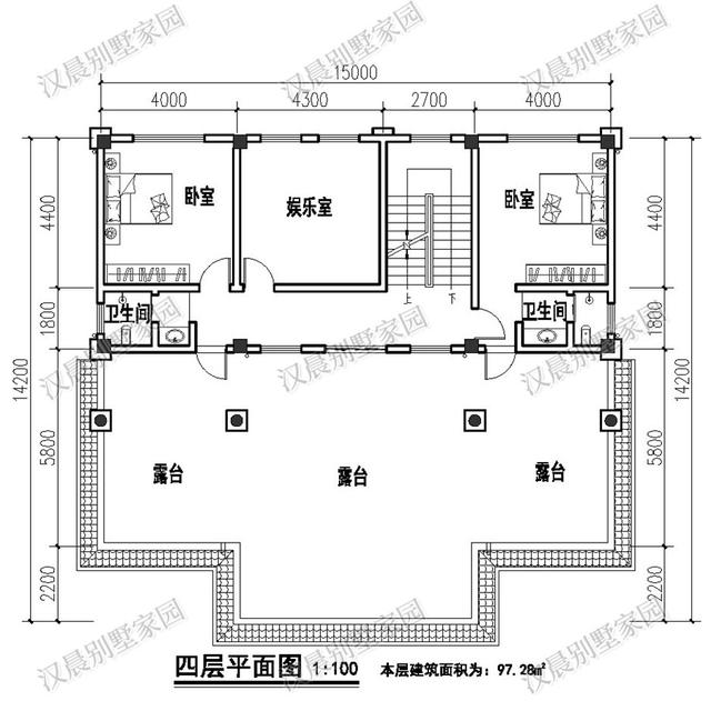 四層農(nóng)村獨(dú)棟別墅設(shè)計(jì)圖，15X14.2米旋轉(zhuǎn)樓梯+挑空客廳+神臺(tái)