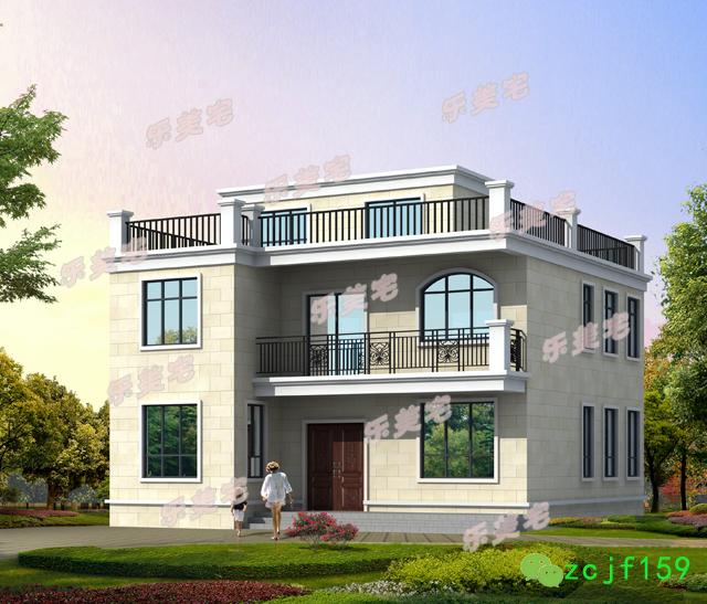 簡(jiǎn)單實(shí)用農(nóng)村二層自建房住宅設(shè)計(jì)效果圖，平屋頂設(shè)計(jì)，符合農(nóng)村生活習(xí)慣