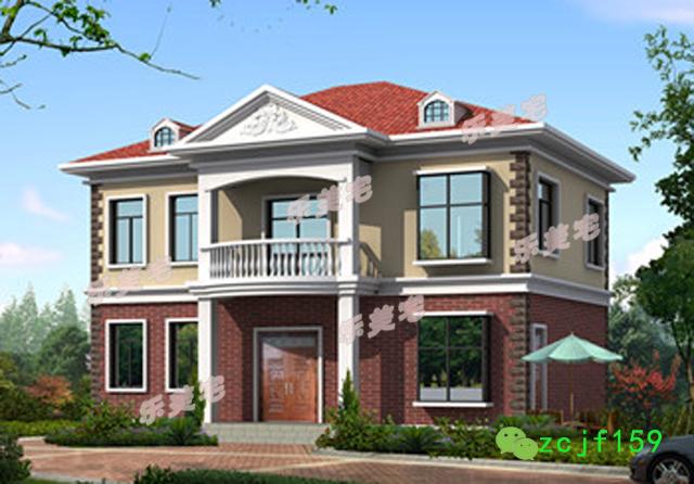 新農(nóng)村二層別墅設(shè)計(jì)圖效果圖，外觀時(shí)尚大方，層次分明，大坡度房屋頂