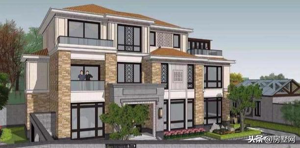 三層新中式別墅設(shè)計(jì)圖，風(fēng)格中西結(jié)合，設(shè)計(jì)感十足