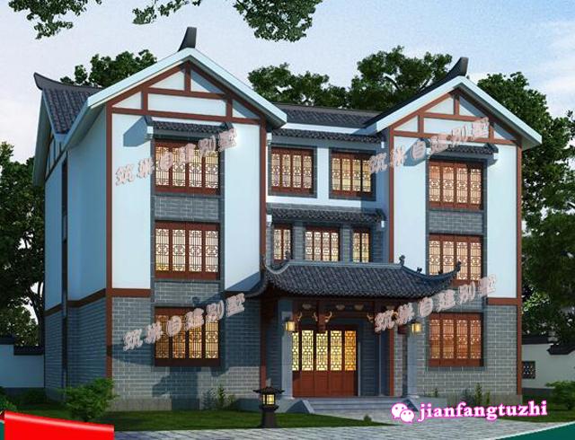 三層農(nóng)村中式別墅設計圖，戶型對稱設計，優(yōu)雅大氣