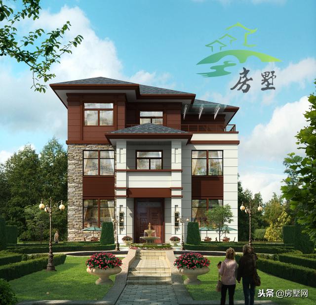 農村中式別墅設計圖，外觀造型古樸大方，色彩清新淡雅