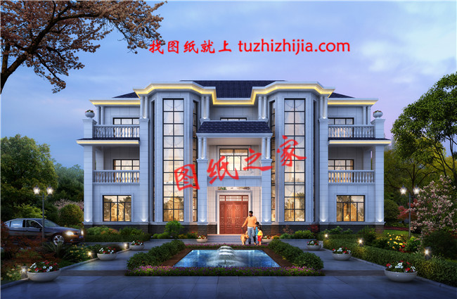 2019年獨(dú)棟三層雙拼別墅戶型圖，總占地面積300平方米左右