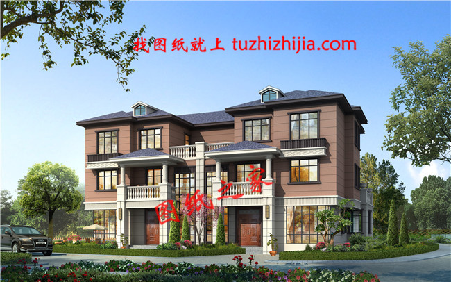 新款農(nóng)村三層雙拼聯(lián)體別墅戶型圖，客廳中空，單戶120平米左右