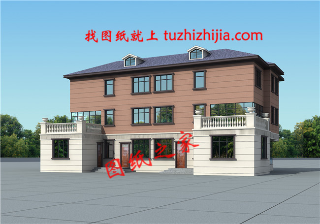 新款農(nóng)村三層雙拼聯(lián)體別墅戶型圖，客廳中空，單戶120平米左右