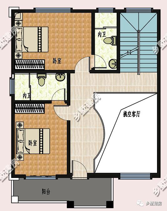 簡歐風農(nóng)村雙拼自建房設計圖，客廳挑空，時尚又大氣