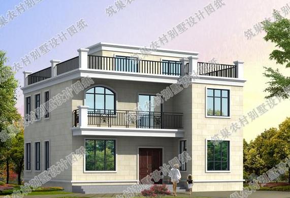 二層精致平屋頂農(nóng)村自建房設(shè)計(jì)圖，施工也比較簡單，受到大眾的歡迎