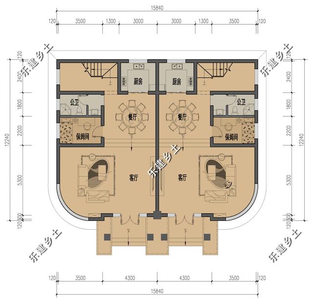 歐式雙拼三層別墅設(shè)計(jì)圖，結(jié)構(gòu)清晰合理，居住舒適