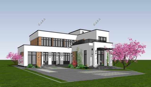 現(xiàn)代風(fēng)格別墅設(shè)計(jì)圖，簡約時(shí)尚，干凈利落，顯現(xiàn)清新自然氛圍