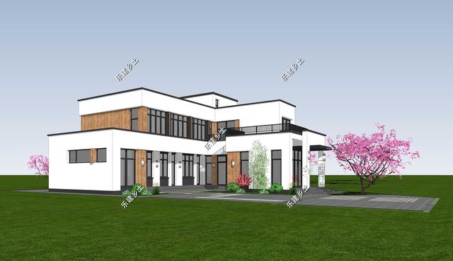 現(xiàn)代風(fēng)格別墅設(shè)計(jì)圖，簡約時(shí)尚，干凈利落，顯現(xiàn)清新自然氛圍