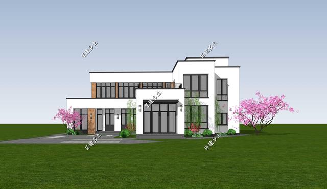 現(xiàn)代風(fēng)格別墅設(shè)計(jì)圖，簡約時(shí)尚，干凈利落，顯現(xiàn)清新自然氛圍