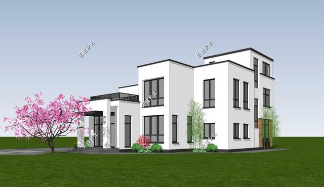 現(xiàn)代風(fēng)格別墅設(shè)計(jì)圖，簡約時(shí)尚，干凈利落，顯現(xiàn)清新自然氛圍