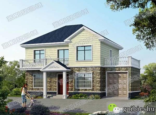 磚混結(jié)構(gòu)帶車庫農(nóng)村二層自建房設(shè)計(jì)圖，配色氣質(zhì)優(yōu)雅，功能多樣化設(shè)計(jì)