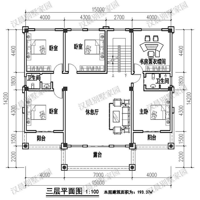 四層農(nóng)村獨(dú)棟別墅設(shè)計(jì)圖，左右對(duì)稱(chēng)形式，很氣派