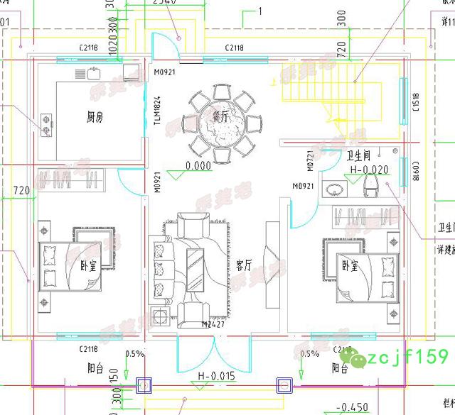 磚混結(jié)構(gòu)新農(nóng)村二層平屋頂自建房別墅設(shè)計(jì)圖，布局舒適實(shí)用