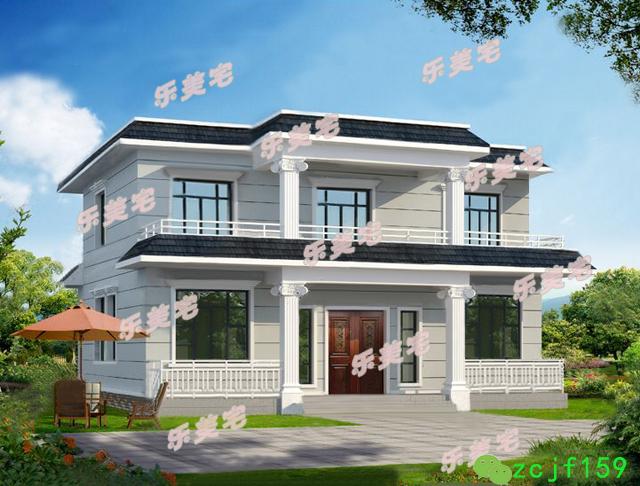 磚混結(jié)構(gòu)新農(nóng)村二層平屋頂自建房別墅設(shè)計(jì)圖，布局舒適實(shí)用