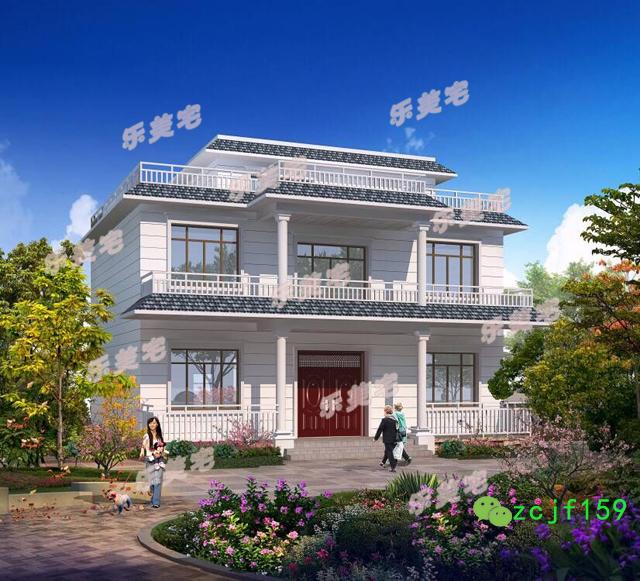 磚混結(jié)構(gòu)新農(nóng)村二層平屋頂自建房別墅設(shè)計(jì)圖，布局舒適實(shí)用