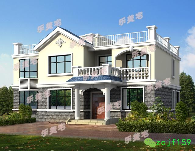 磚混結(jié)構(gòu)新農(nóng)村二層平屋頂自建房別墅設(shè)計(jì)圖，布局舒適實(shí)用