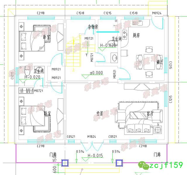 磚混結(jié)構(gòu)新農(nóng)村二層平屋頂自建房別墅設(shè)計(jì)圖，布局舒適實(shí)用