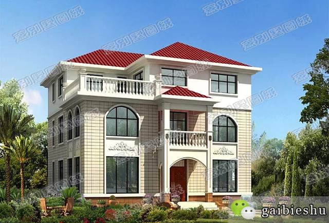 三層（兩層半）農(nóng)村別墅設(shè)計圖，帶陽光花房+臥室套房，設(shè)計簡單大方