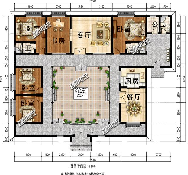 中國最好看中式四合院別墅設(shè)計圖，占地方正，四平八穩(wěn)，左右對稱