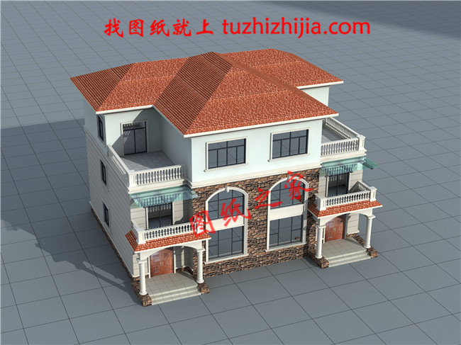 經(jīng)典三層雙拼房屋設(shè)計(jì)圖，帶效果圖，戶型好，單戶面積120