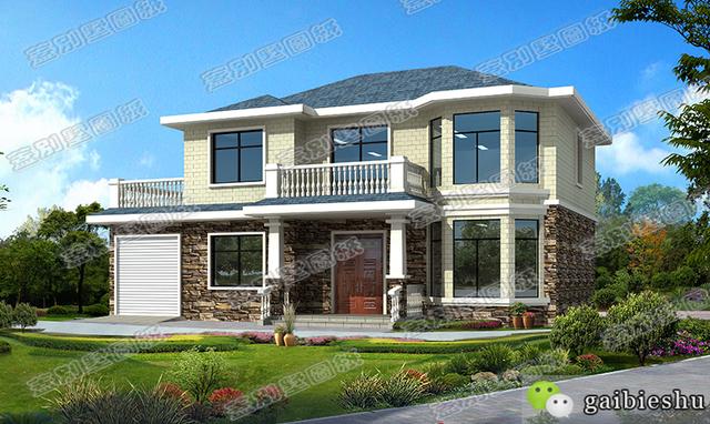 帶車庫(kù)二層別墅設(shè)計(jì)圖，設(shè)計(jì)富有立體感，滿足大部分農(nóng)村家庭的住房需求