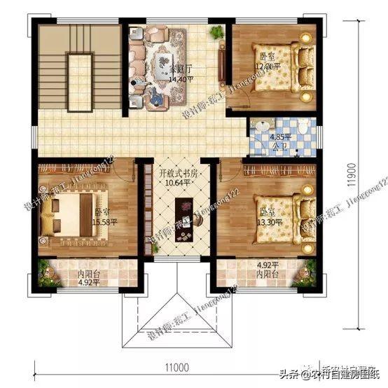 4款11×12米三層農(nóng)村別墅，第2款比較普通，但是卻勝在經(jīng)濟(jì)實用。