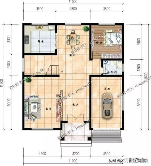 4款11×12米三層農(nóng)村別墅，第2款比較普通，但是卻勝在經(jīng)濟(jì)實用。