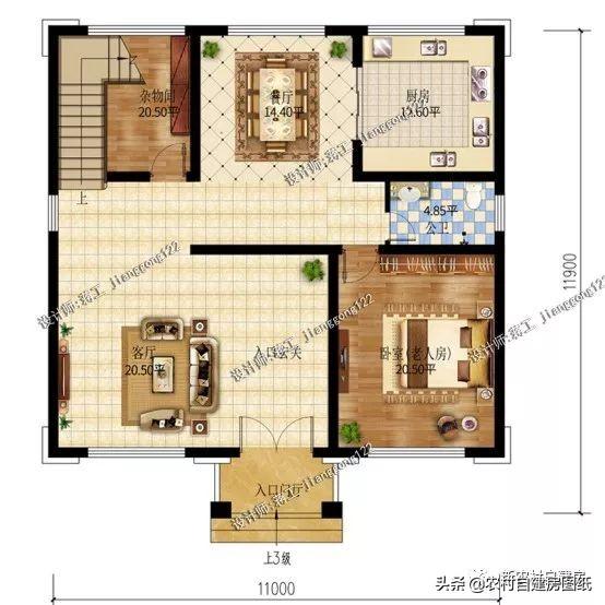4款11×12米三層農(nóng)村別墅，第2款比較普通，但是卻勝在經(jīng)濟(jì)實用。