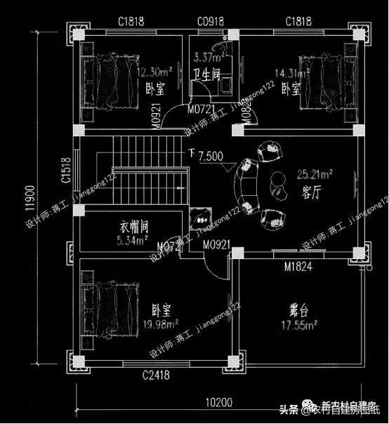 4款11×12米三層農(nóng)村別墅，第2款比較普通，但是卻勝在經(jīng)濟(jì)實用。
