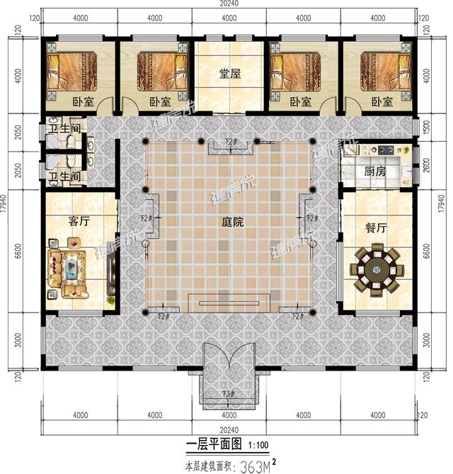 農(nóng)村一層四合院別墅設(shè)計(jì)圖，單家獨(dú)院反而彌足珍貴！