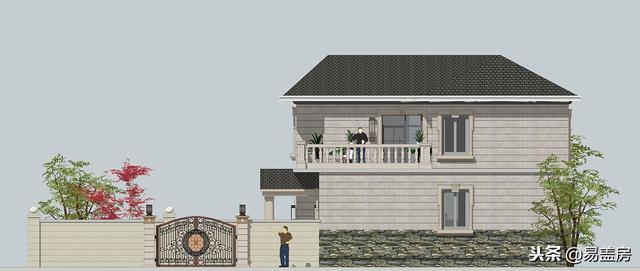 二層歐式別墅自建房，造價(jià)44萬，帶有庭院露臺(tái)，農(nóng)村自建劃算！