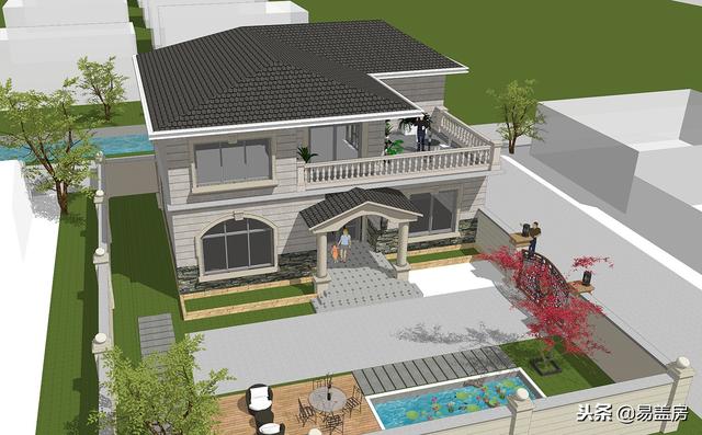 二層歐式別墅自建房，造價(jià)44萬，帶有庭院露臺(tái)，農(nóng)村自建劃算！