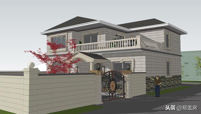 二層歐式別墅自建房，造價(jià)44萬，帶有庭院露臺(tái)，農(nóng)村自建劃算！