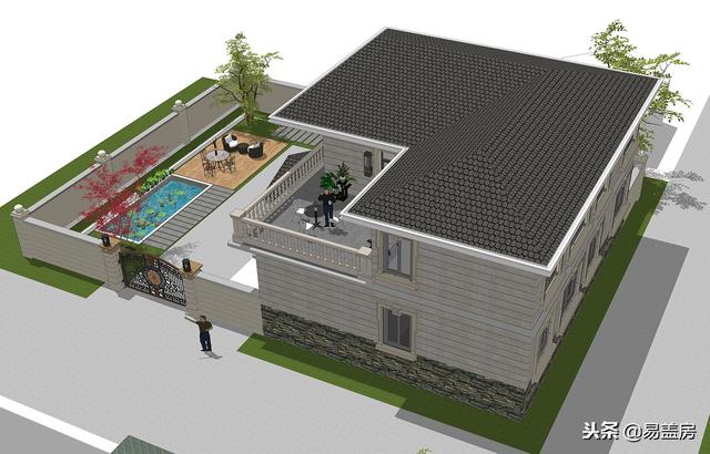 二層歐式別墅自建房，造價(jià)44萬，帶有庭院露臺(tái)，農(nóng)村自建劃算！