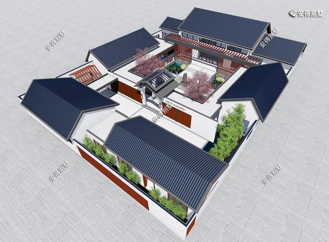 獨(dú)棟一層新中式四合院設(shè)計(jì)圖，既可以居家又可以民宿，一級(jí)贊。