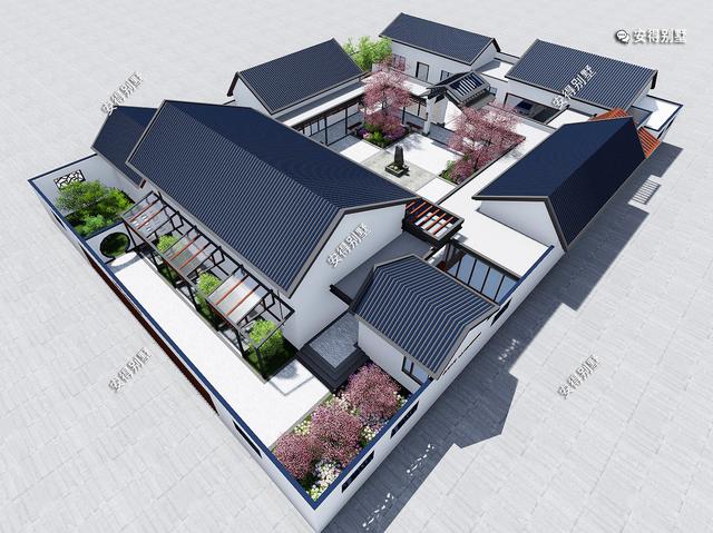 獨(dú)棟一層新中式四合院設(shè)計(jì)圖，既可以居家又可以民宿，一級(jí)贊。