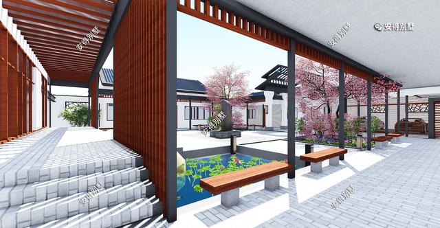 獨(dú)棟一層新中式四合院設(shè)計(jì)圖，既可以居家又可以民宿，一級(jí)贊。