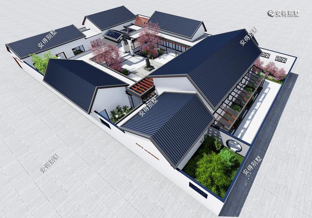 獨(dú)棟一層新中式四合院設(shè)計(jì)圖，既可以居家又可以民宿，一級(jí)贊。